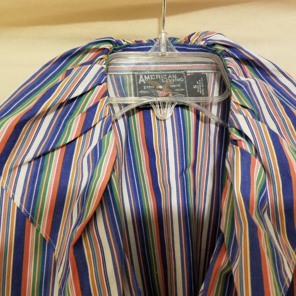 American Living Bright Striped Ruffle Front Button up Blouse 100% Cotton Size S - Picture 5 of 5